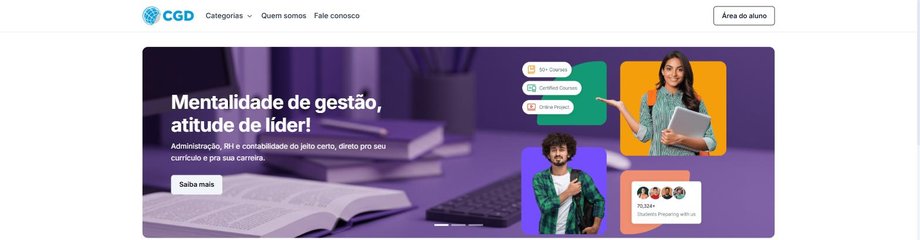 Exemplo de loja virtual CGD, com marca própria e catálogo de cursos